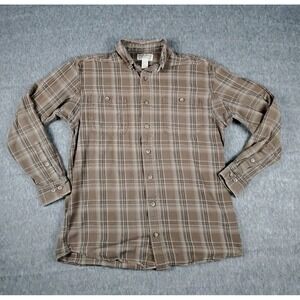 Duluth Trading Flannel Mens XL Tall Brown Plaid Button Down Shirt Long Sleeves